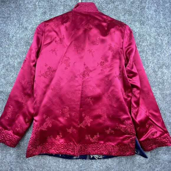 Vintage Sportacular Jacket Medium Blue Red Reversible Satin Pankou Asian Blazer - Picture 5 of 11